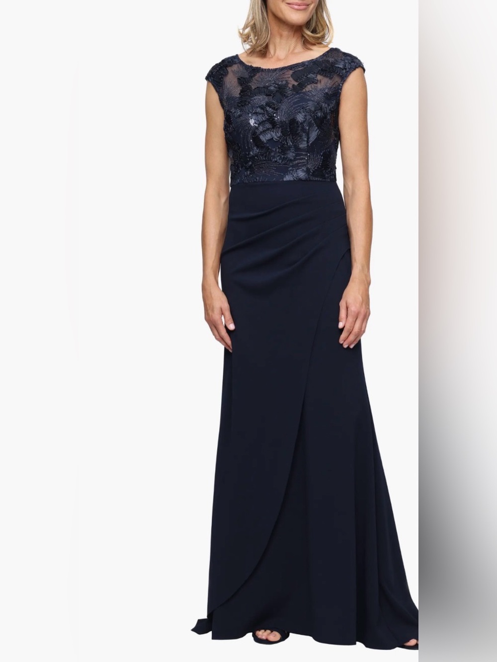 Alex Evenings Soutache Crepe Navy Blue Gown Size:14 $229
